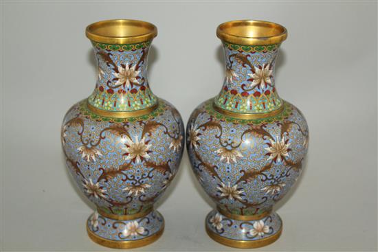 A pair of Chinese cloisonne enamel baluster vases, early 20th century, 21cm